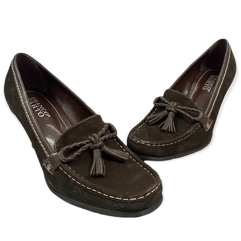 Franco Sarto - Suede - Brown - Heel Loafers - Size 7.5